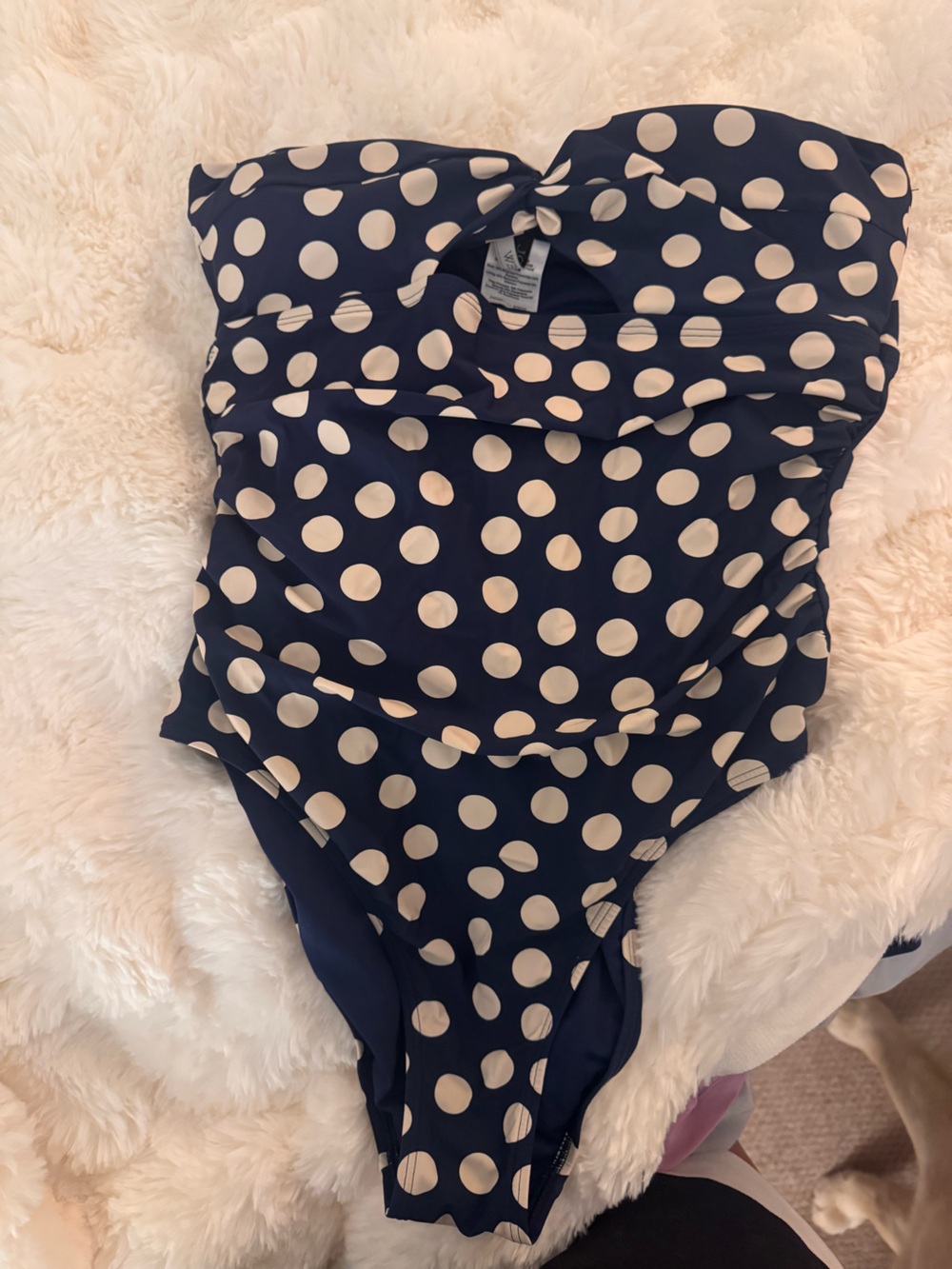 J. Crew Navy and White Polka Dot One-Piece Swimsuit
